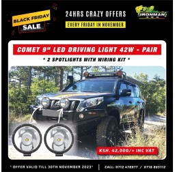IRONMAN COMET 9" LED DRIVING LIGHT 42W, PAIR with Wiring Kit